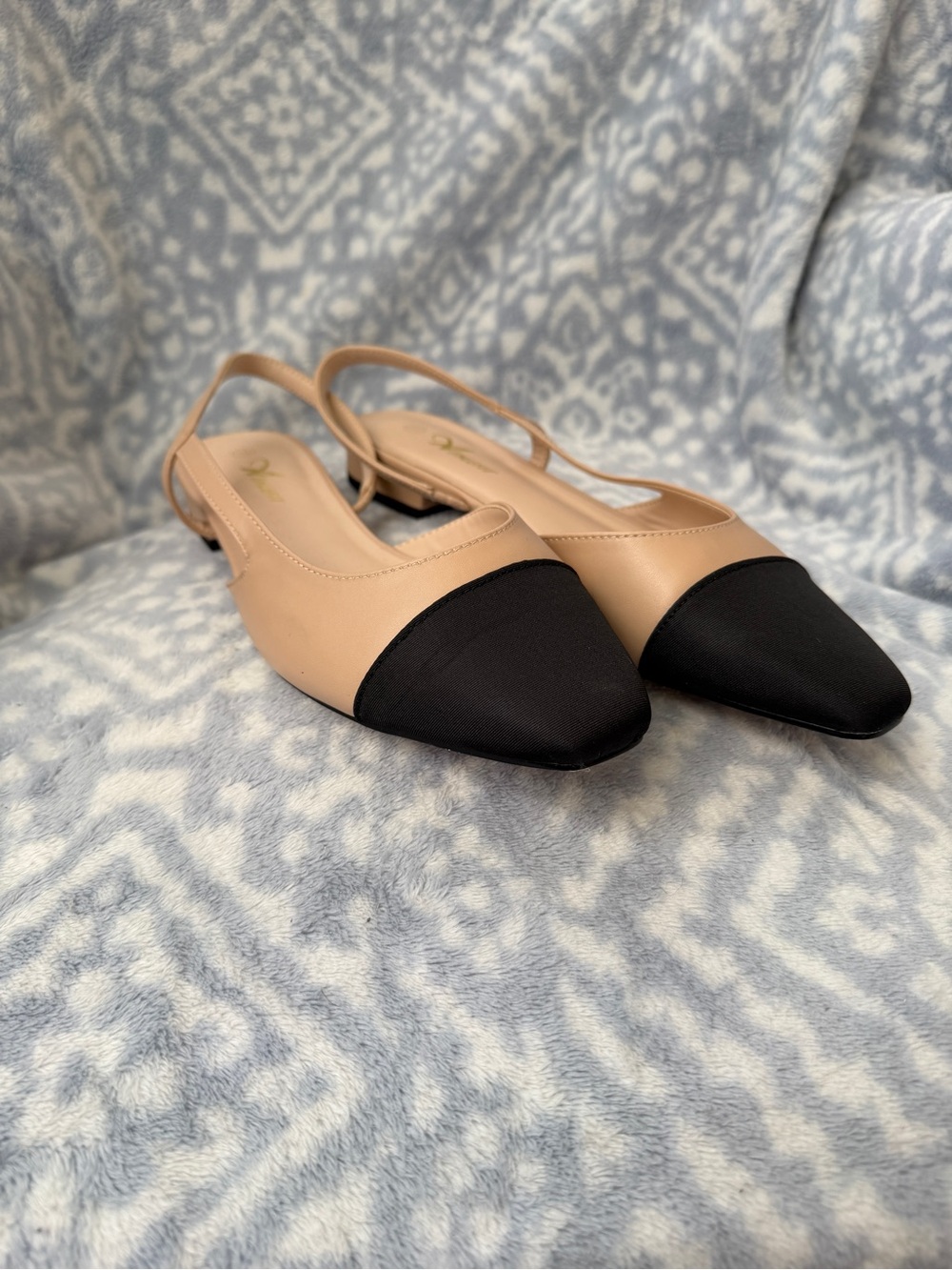 Two-Tone Nude and Black Pointed Slingback Flats